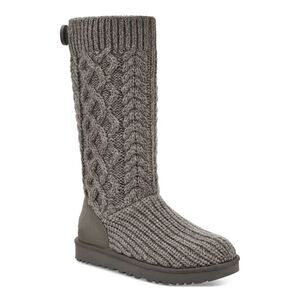 UGG Womens Gray Cable And Ribbed Ankle Zip Classic Cardi Platform Winter Boots 7